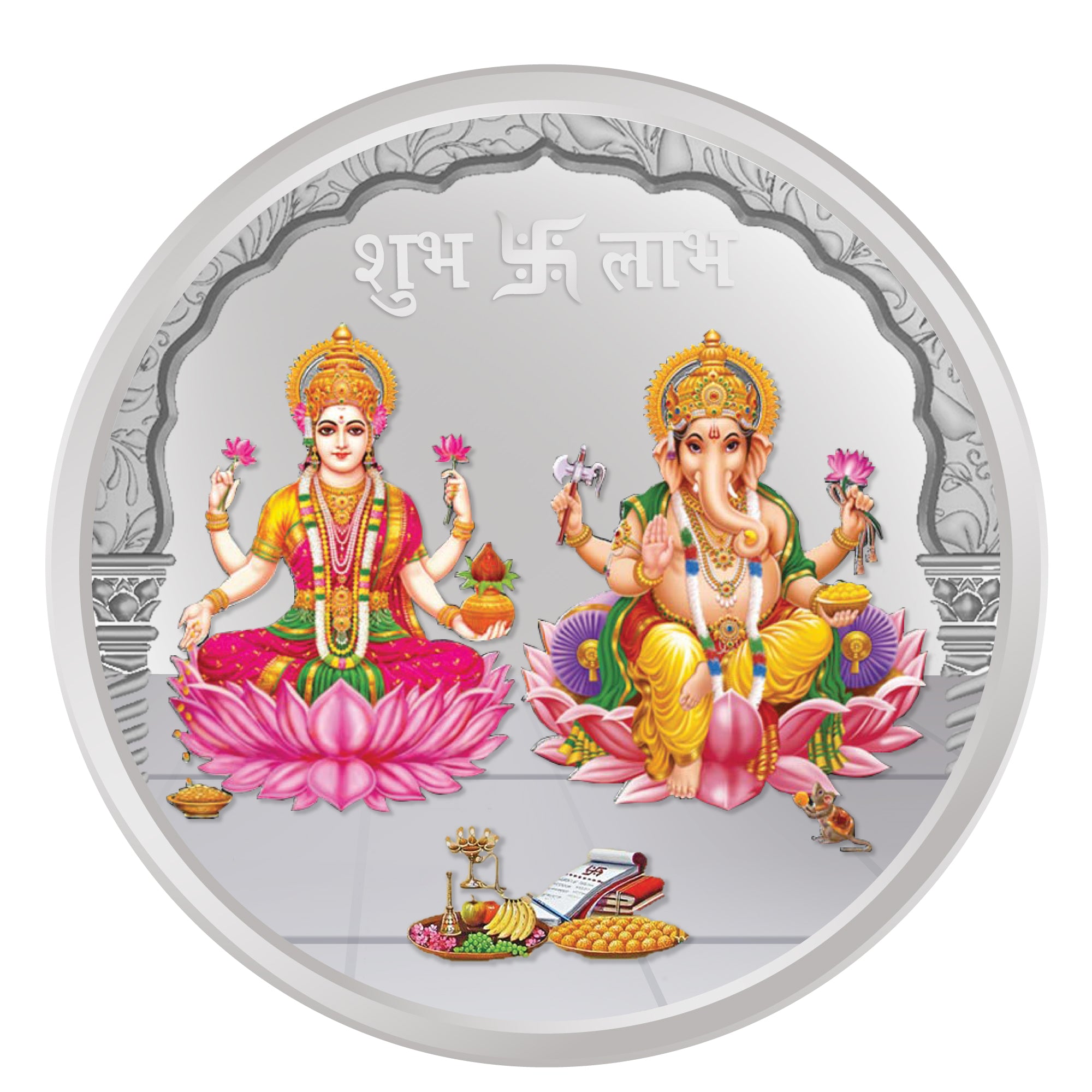 10 Laxmi Ganesh Ji (Coloured) Grams Silver Coin 999 Purity