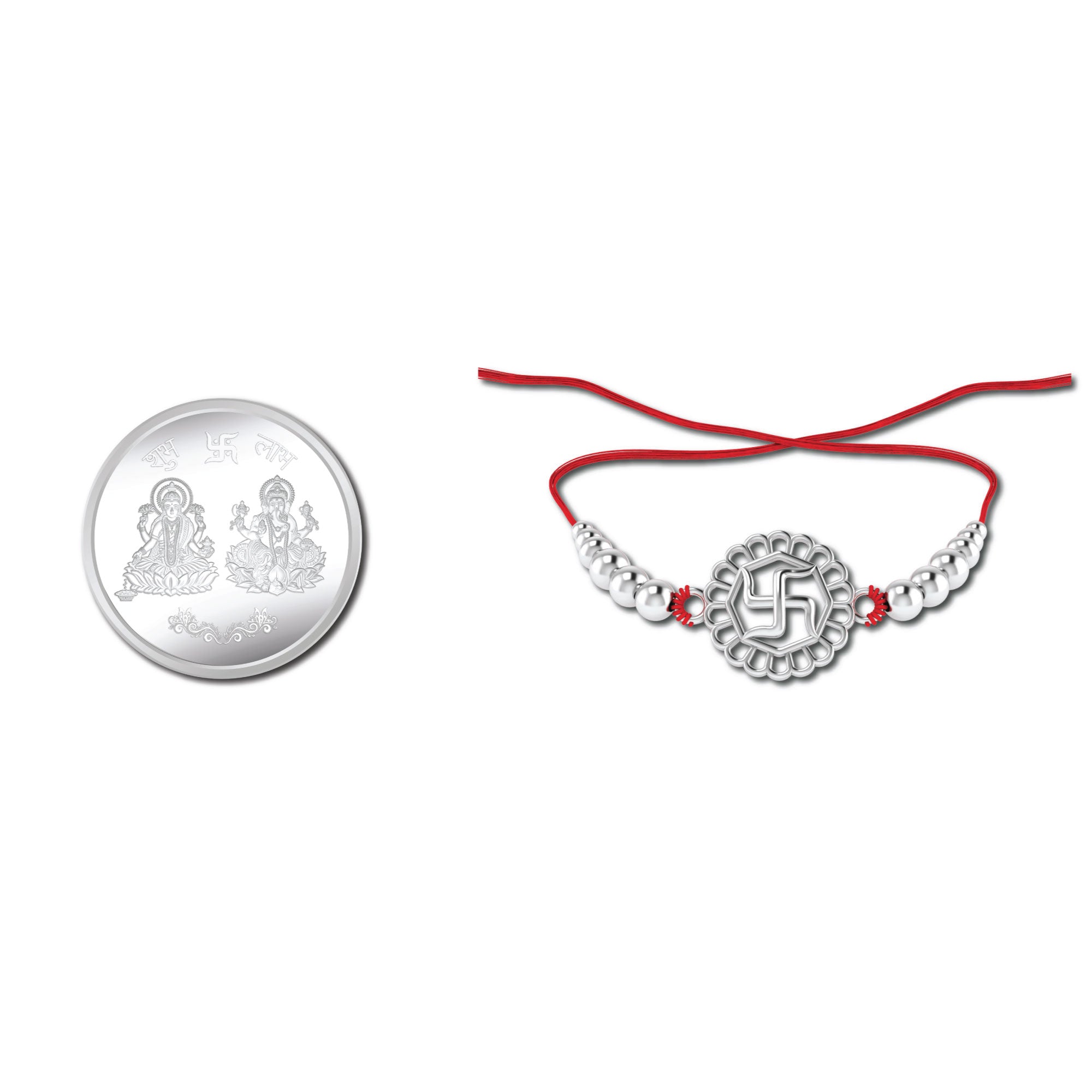 Lords Jewels Swastik Silver Rakhi (SR001) + 5 Grams 999 Purity Silver Coin Raksha Bandhan Combo