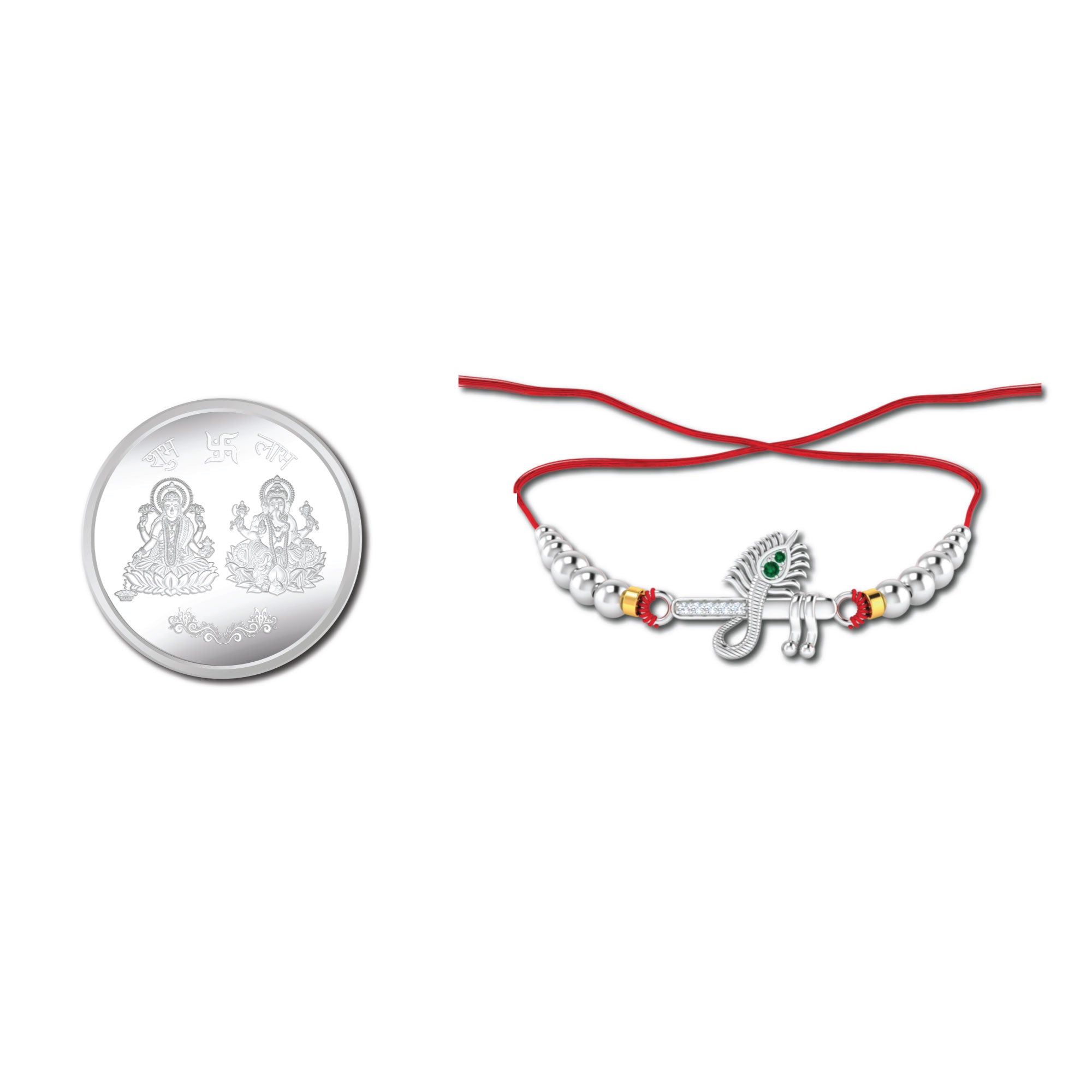 Lords Jewels Hare Rama Hare Kishna Silver Rakhi (SR003) + 5 Grams 999 Purity Silver Coin Raksha Bandhan Combo