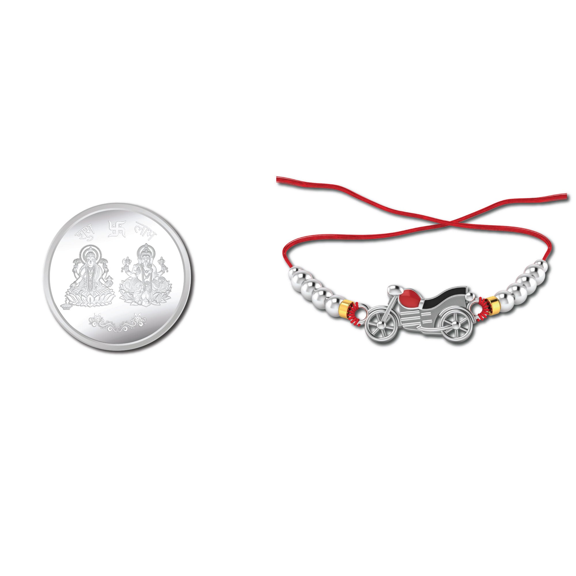 Lords Jewels Biker-Bhai Silver Rakhi (SR004) + 5 Grams 999 Purity Silver Coin Raksha Bandhan Combo