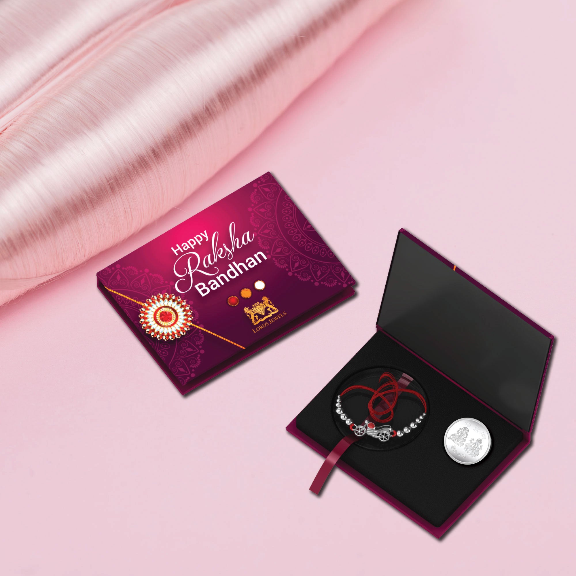 Lords Jewels Biker-Bhai Silver Rakhi (SR004) + 5 Grams 999 Purity Silver Coin Raksha Bandhan Combo