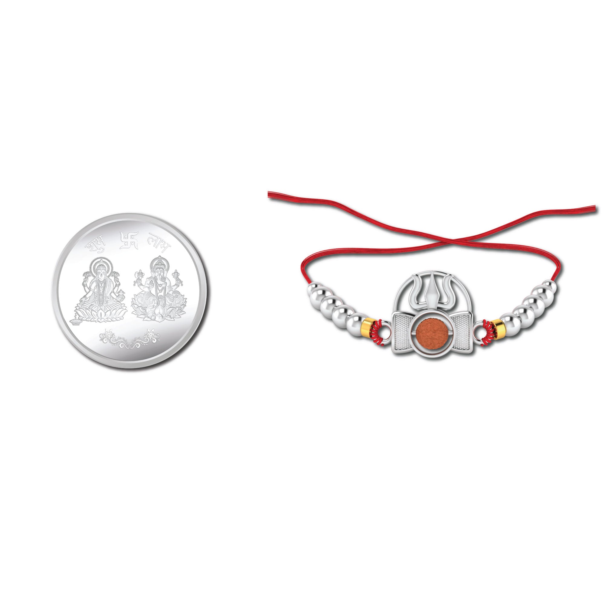 Lords Jewels Trishul Silver Rakhi (SR005) + 5 Grams 999 Purity Silver Coin Raksha Bandhan Combo