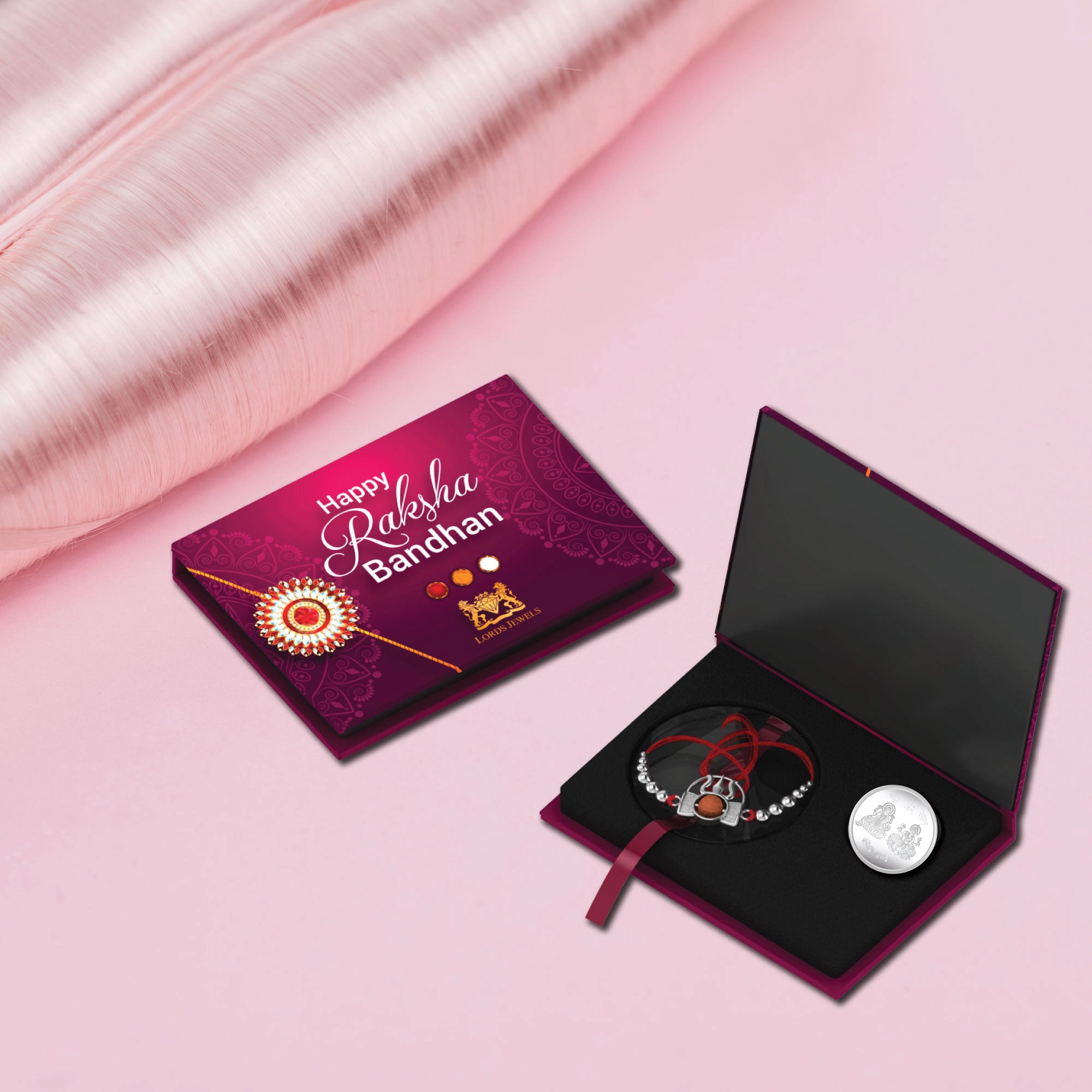 Lords Jewels Trishul Silver Rakhi (SR005) + 5 Grams 999 Purity Silver Coin Raksha Bandhan Combo
