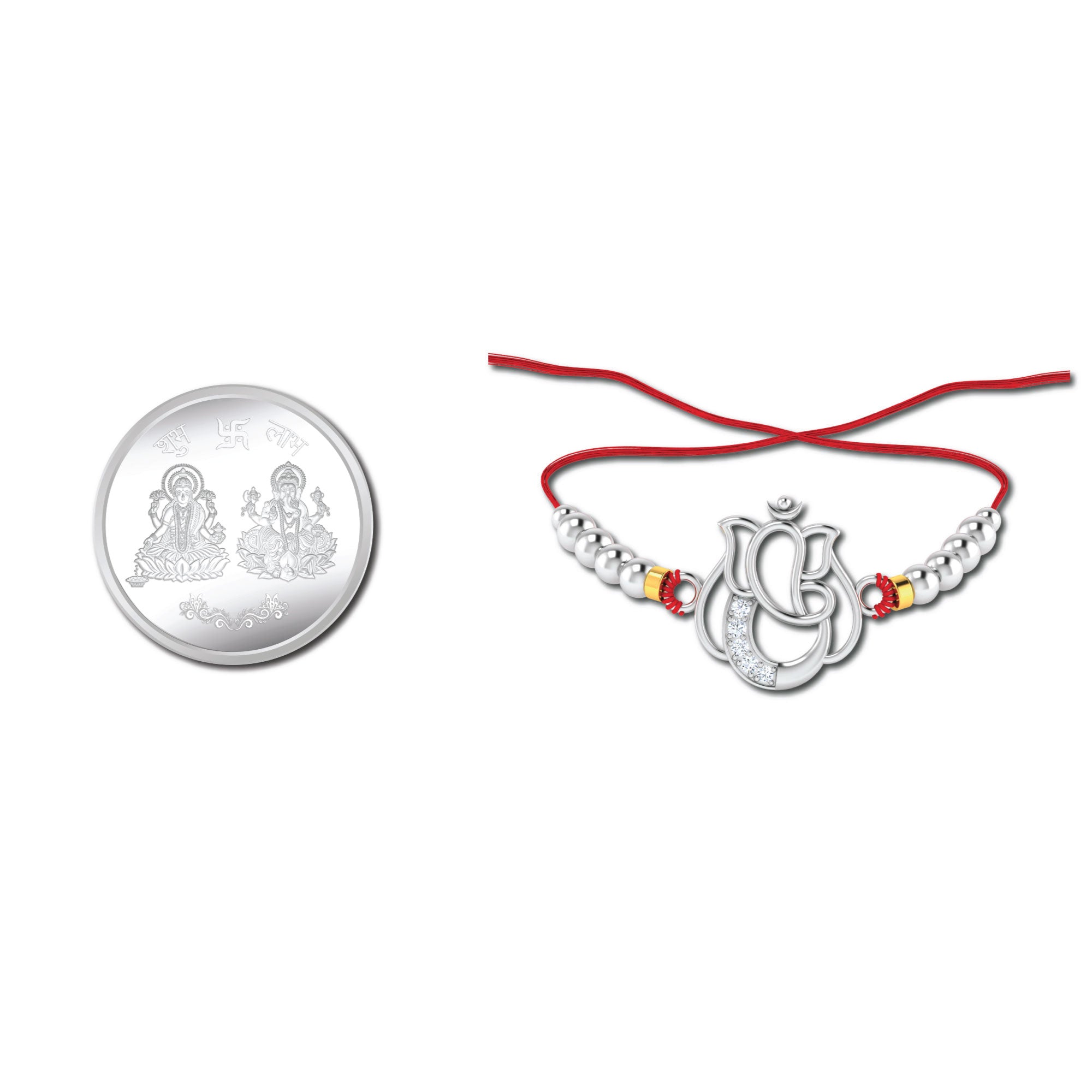 Lords Jewels Lord Ganesha Silver Rakhi (SR006) + 5 Grams 999 Purity Silver Coin Combo