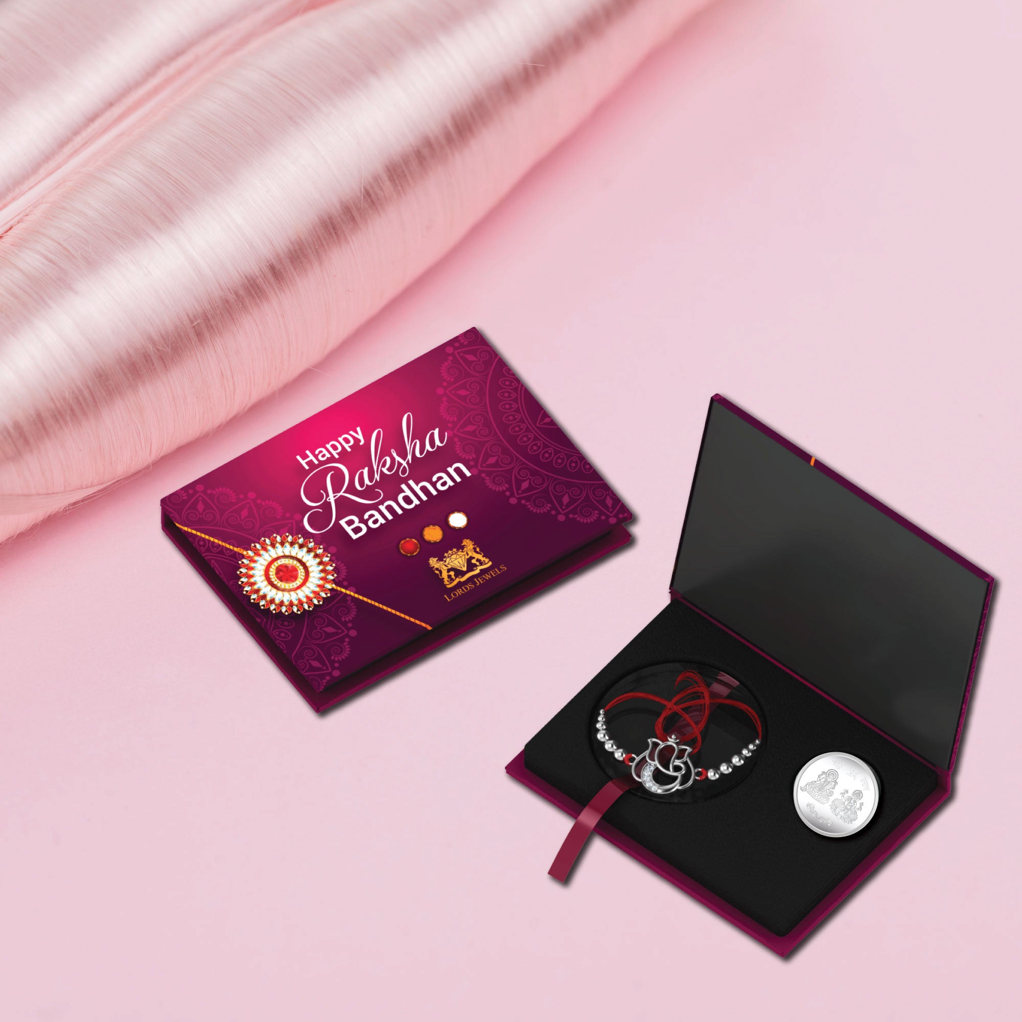 Lords Jewels Lord Ganesha Silver Rakhi (SR006) + 5 Grams 999 Purity Silver Coin Combo
