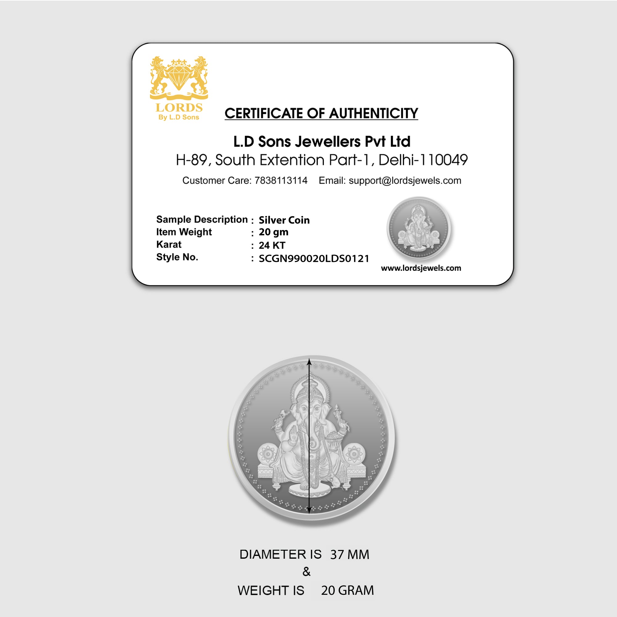 Ganesh ji Silver Coins 20 GM lordsjewels