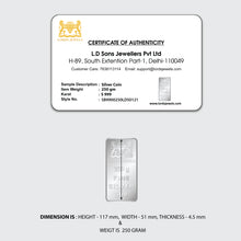 250 Grams 999 Purity Silver Bar lordsjewels