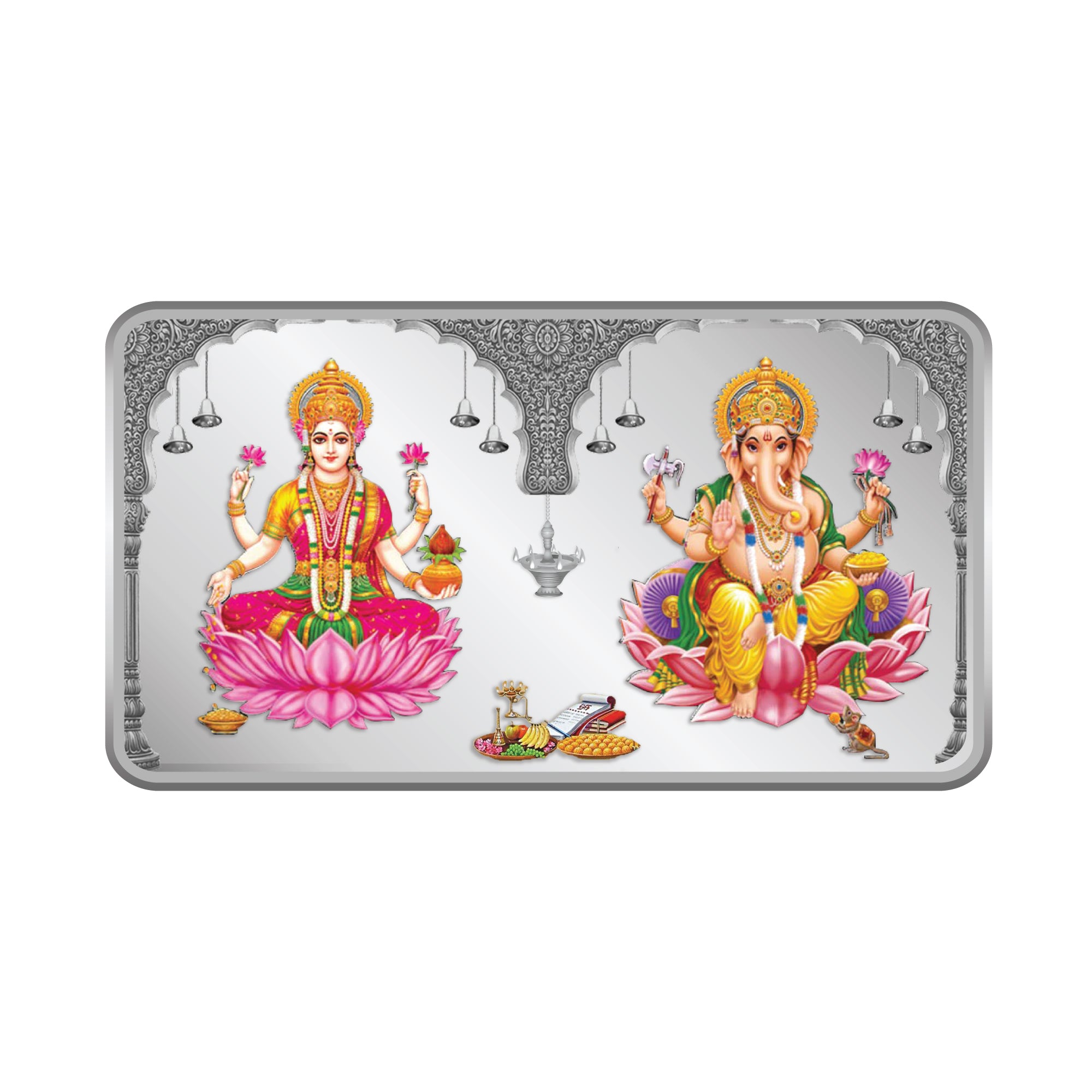 100 Laxmi Ganesh Ji (Coloured) Grams Silver Bar 999 Purity lordsjewels